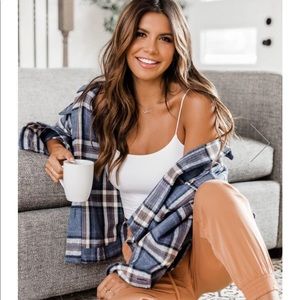 Pink Lily Meet You Outside Navy Plaid Shacket